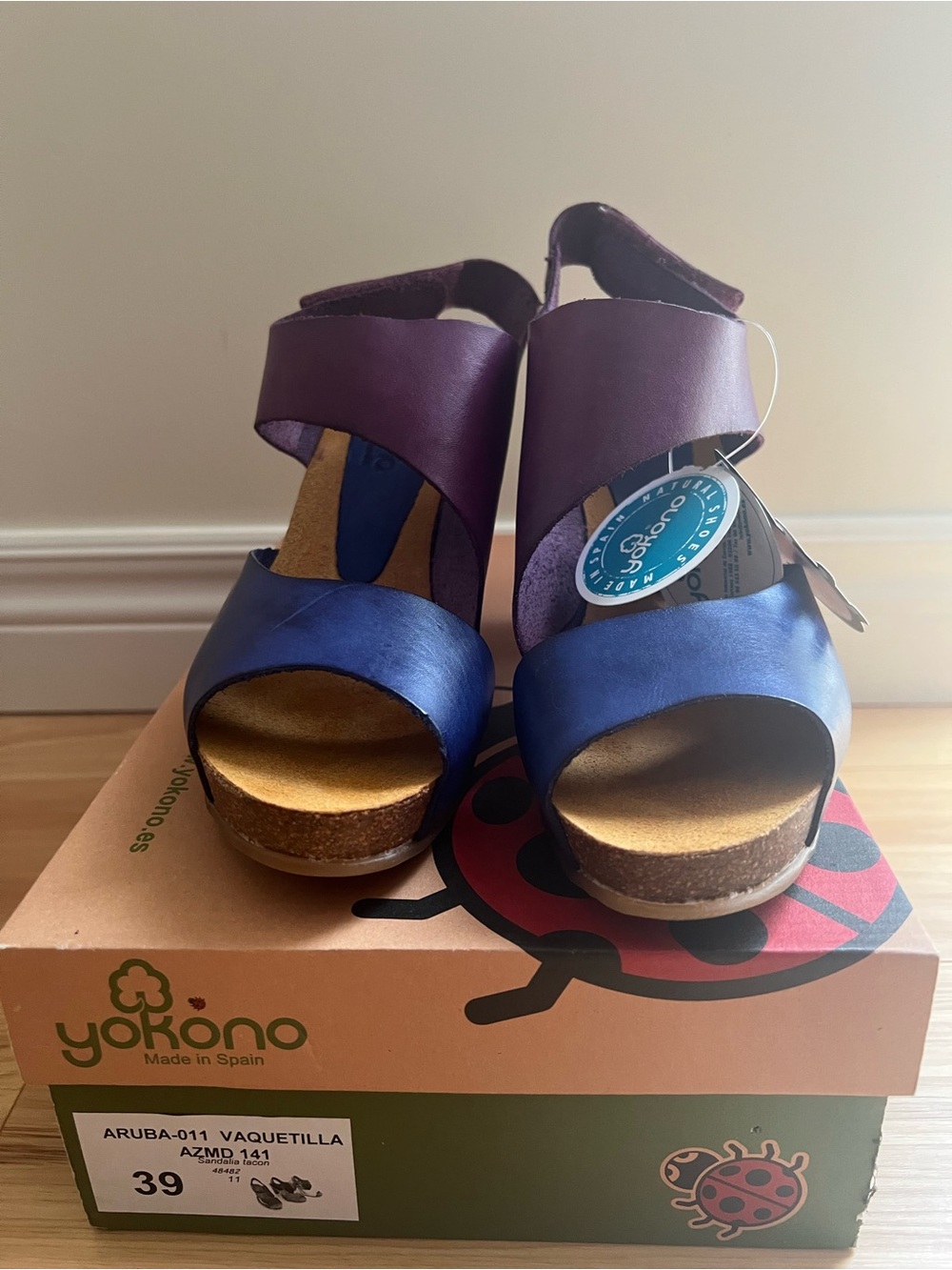 Women’s Two-Tone Leather Sandal — Blue & Purple